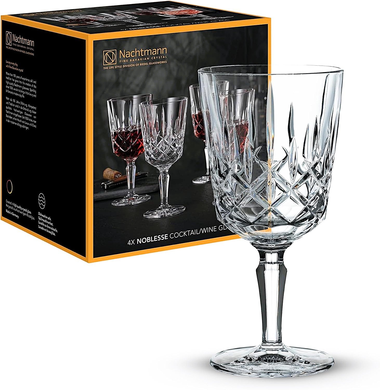 Nachtmann Noblesse Cocktail/Wine Glass, Set of 4, Transparent Cocktail Glasses/Wine Glasses, Crystal Glass, 355 ml