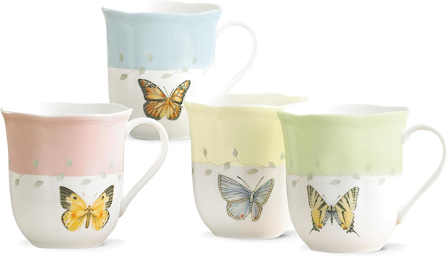 Lenox Butterfly Meadow colors 4 Mugs fine porcelain