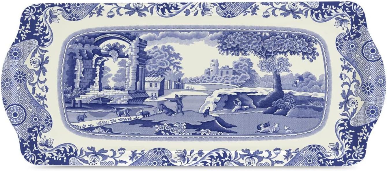 Pimpernel Blue Italian Sandwich Tray – (15.25" x 6.5") Rectangular Melamine 18th Century Inspired Countryside Design