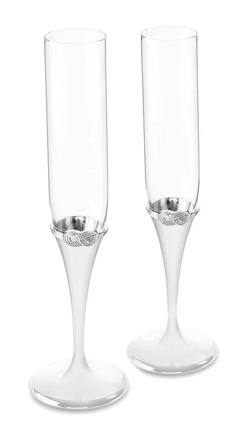 Vera Wang Infinity Toasting Flutes pair by Wedgwood crystal flute and metal base 10"tall