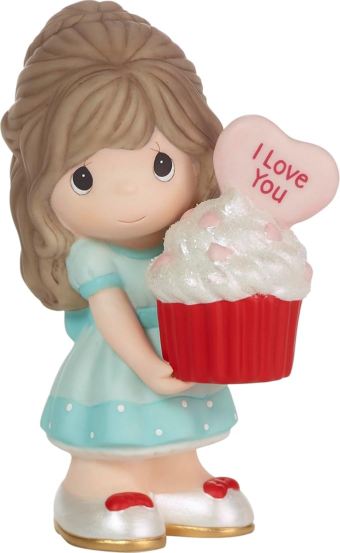 Precious Moments Mother day 'You bake me happy' Girl Brunette Holding Cupcake