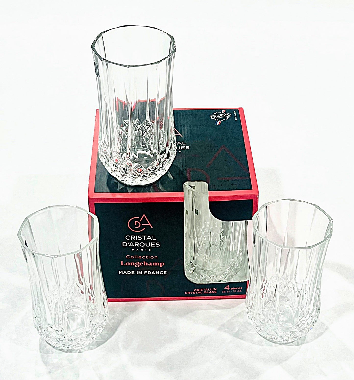 Longchamps by Cristal D'Arques Hi Ball Set of 4 Tumblers,  12-oz = 36-cl  made in France