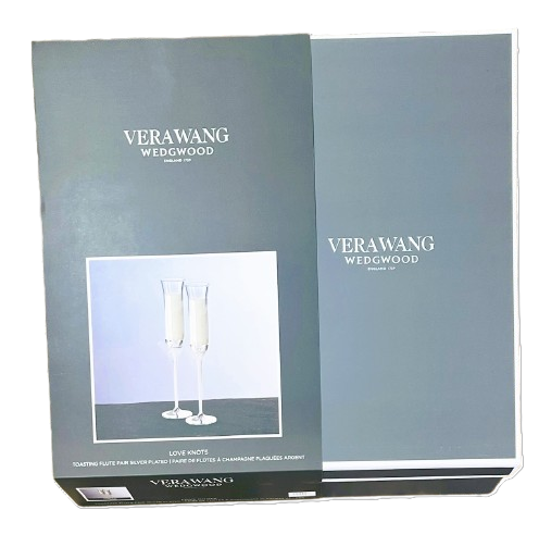 Vera Wang Love Knots Toasting Flute Pair Silver Plated by Wedgwood