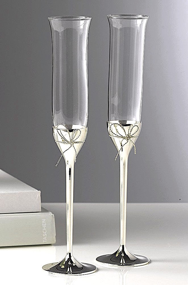 Vera Wang Love Knots Toasting Flute Pair Silver Plated by Wedgwood