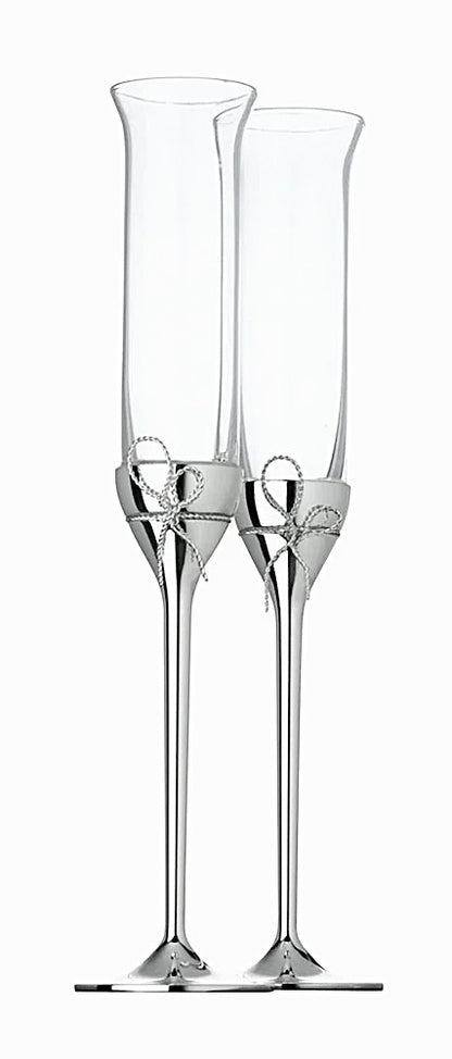 Vera Wang Love Knots Toasting Flute Pair Silver Plated by Wedgwood