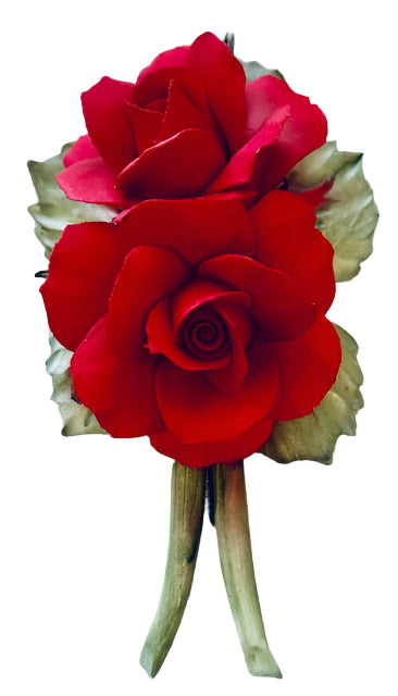 Roses on Stem 2 Porcelain red roses Hand Made and hand painted in Capodimonte ITALY