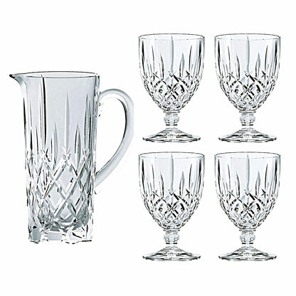 Nachtmann Noblesse 5 piece Set Includes 1-Pitcher and 4-All Purpose Glasses Made in Germany of Clear Crystal Glass