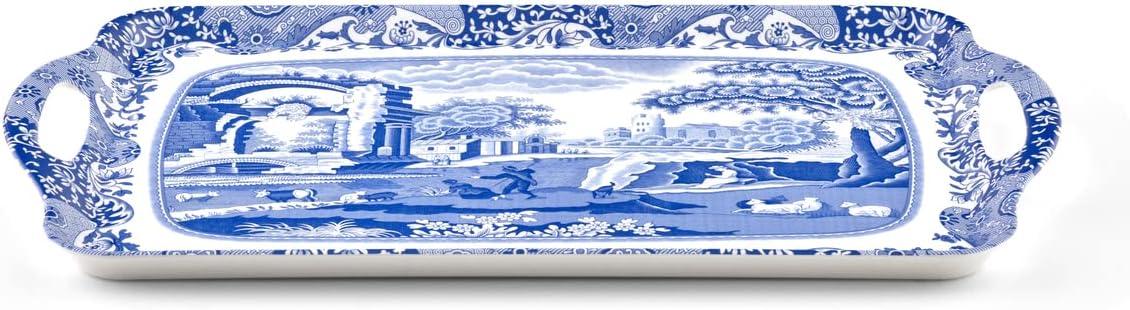 Pimpernel Spode Blue Italian Tray Large Handled Made of Melamine for Indoor and Outdoor use, Measures 18.9" x 11.6" Dishwasher Safe