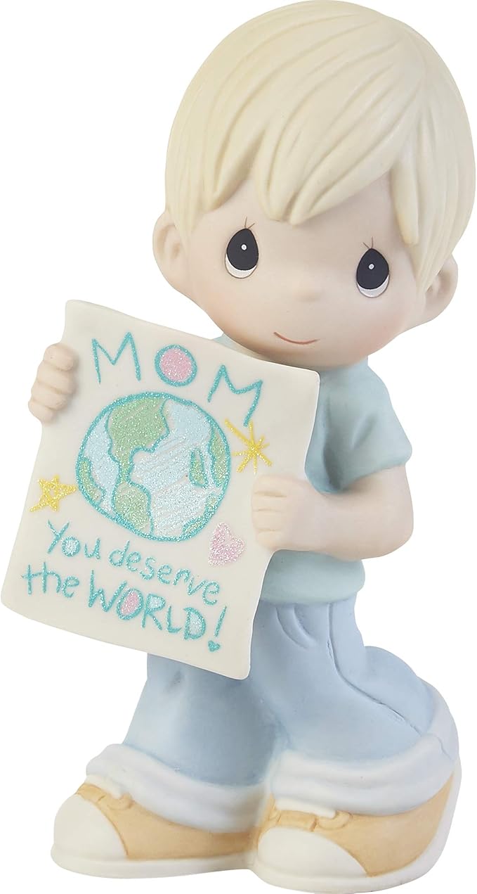 Precious Moments Motherday 'Mom you deserve the world' Boy Holding world map