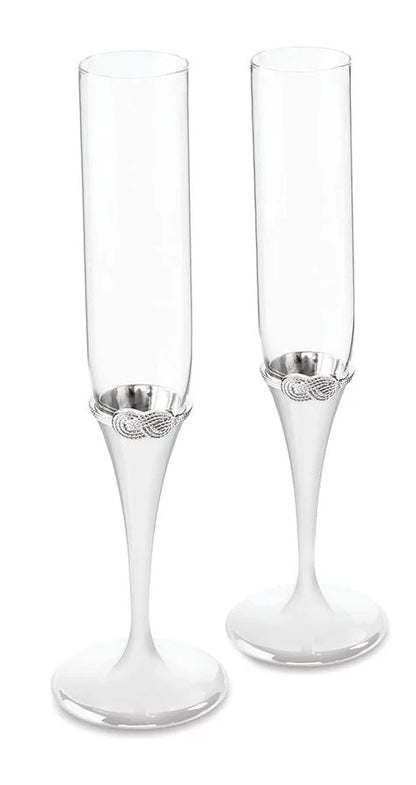 Vera Wang Infinity Toasting Flutes pair by Wedgwood crystal flute and metal base 10"tall