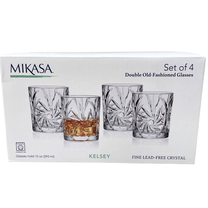 Mikasa Kelsey Crystal Glasses Double Old Fashion Set of 4