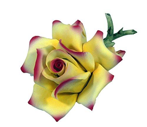 Capodimonte Rose on Stem Yellow & Purple Porcelain Flower Hand 8" Made in Italy