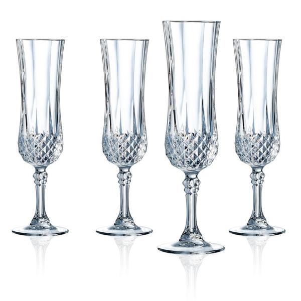 Longchamps Flute Champagne Set of 4 Crystal stems, by Cristal D'Arques 4.5-oz