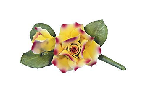 Capodimonte Rose and Bud Porcelain 7" Flower (Yellow & Purple) Hand painted and hand Made in Italy