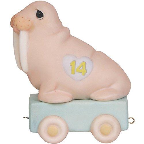 Precious Moments Birthday Train Age 14, “It's Your Birthday Live It Up Large” Bisque Porcelain Figurine