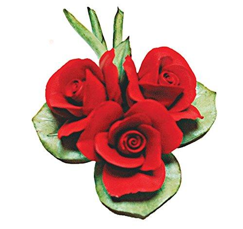 Capodimonte Roses on a Leaf Red 8" Porcelain Flower Hand Made and hand painted in Italy